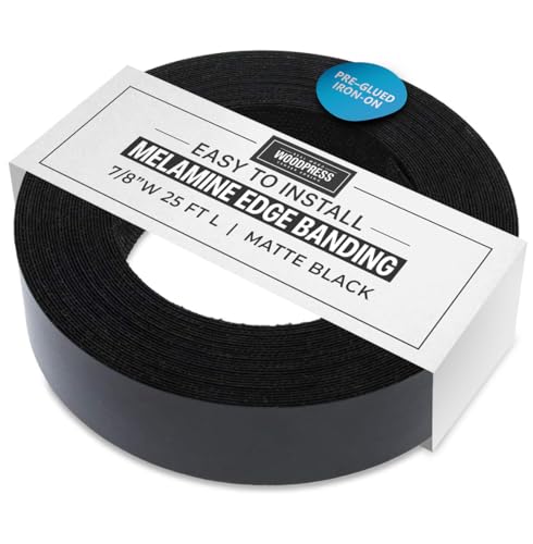 7/8" Black Matt Pre-Glued Melamine Edge Banding, 25 ft - size: Width: 7/8"
