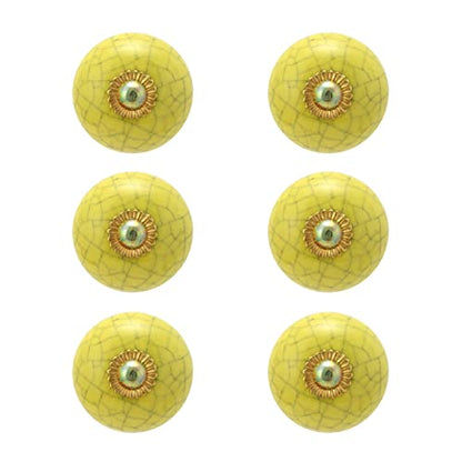 Drawer Knobs - Handmade Ceramic Dresser Pull Handle Kitchen Cabinets Countryside Farmhouse Boho Decor Furniture Hardware - Yellow Crackle - Pack of 4 - color: Yellow Crackle