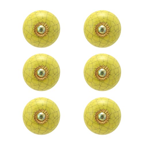 Drawer Knobs - Handmade Ceramic Dresser Pull Handle Kitchen Cabinets Countryside Farmhouse Boho Decor Furniture Hardware - Yellow Crackle - Pack of 4 - color: Yellow Crackle