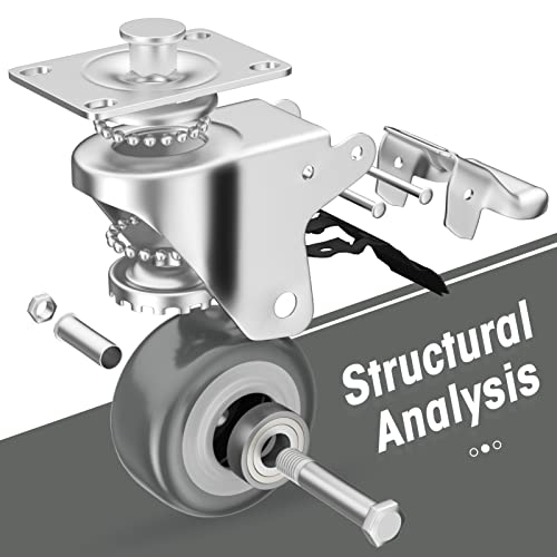 2" Swivel Plate Casters with Brake - Set of 4 - color: Grey, size: 2 inch