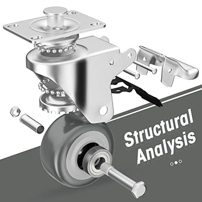 2" Swivel Plate Casters with Brake - Set of 4 - color: Grey, size: 2 inch