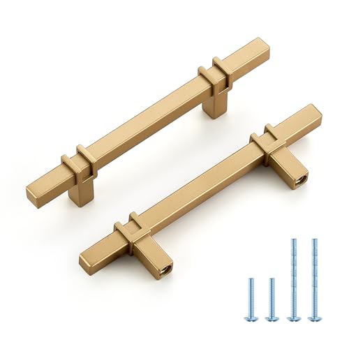 HOME EDIT 25 Pack 3-1/2 inch Cabinet Handles, Kitchen Cabinet Handles Gold Drawer Pulls Zinc Alloy Square Bar Kitchen Pulls - color: Gold, size: 3-1/2 Inch Hole Center