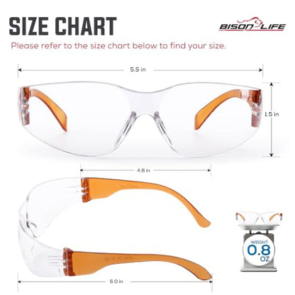 BISON LIFE Clear/Orange Safety Glasses for Men & Women, ANSI Z87.1, 6 Pack - color: Clear/Orange