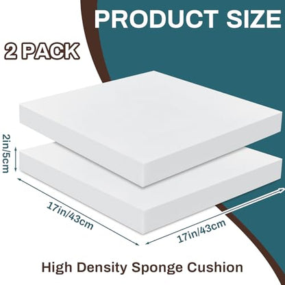 Frienda 2 Pack 2" x 17" x 17" Upholstery High Density Foam Square White - color: White, size: 2" X 17" X 17", style: Square