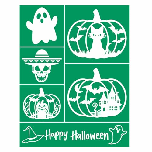 Happy Halloween Silk Screen Stencils - Reusable Pumpkin, Cat, Witch, Ghost Stencils for Wood, Fabric, Windows & Porch Decor - color: Happy Halloween 8.5X11 1Pc