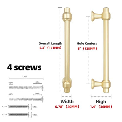 Brushed Gold Kitchen Cabinet Pulls 5 Inch 10 Pack - color: Brushed Gold, size: 5" Hole Center(128mm)