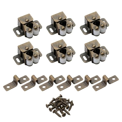 6 Pack Cabinet Latch, Cabinet Door Latch, Double Roller Catch for Cupboard Closet Door (Bronze) - color: Bronze