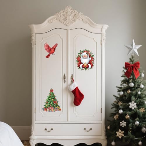 GLOBLELAND 4 Sheets Christmas Cardinal Bird Furniture Transfers Stickers 6x12inch Santa Claus Snowman Rub on Transfer UV Self-Adhesive Stickers Wall Art Craft for Bedroom Living Room Table Decoration - style: Cardinal