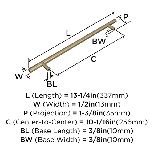 Amerock 10-1/16" Bar Pulls Golden Champagne Drawer Pull - color: Golden Champagne, size: 10-1/16 Inch (256 mm) Center-to-Center