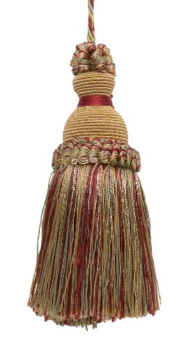 DÉCOPRO Beautiful Hand-Crafted 5" (12.5cm) Key Tassel, 3 1/2" (8.5cm) Loop # IKTJ, Holiday Red #3752 (Crimson Red, Light Gold, Mint Green) Sold Individually - color: Holiday Red #3752 (Crimson Red, Light Gold, Mint Green), size: Sold Individually