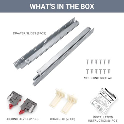 1 Pair 21 Inch Undermount Drawer Slides, Self Soft Close Full Extension Drawer Rails Concealed Drawer Runners Adjustable Locking Devices Mounting Brackets Screws Included - size: 21 Inch