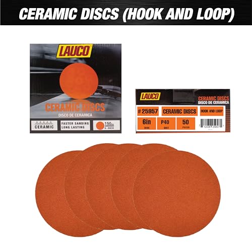 Premium 6" Hook and Loop Sanding Ceramic Discs (Box of 25) - Hook and Loop Backing Discs for DA Orbital Sanders - Automotive Sanding Wood Furniture Finishing (GRIT-40) 25957 - size: GRIT-40