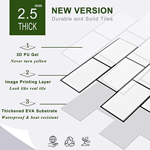 STICKGOO 10-Sheet Backsplash Peel and Stick Subway Tile(Thicker Design) - color: White With Black Grout
