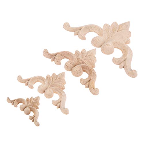 8Pcs Wood Carved Appliques Onlays Small Corner Carving Decals for Furniture - size: 6x6cm/2.36"x2.36"