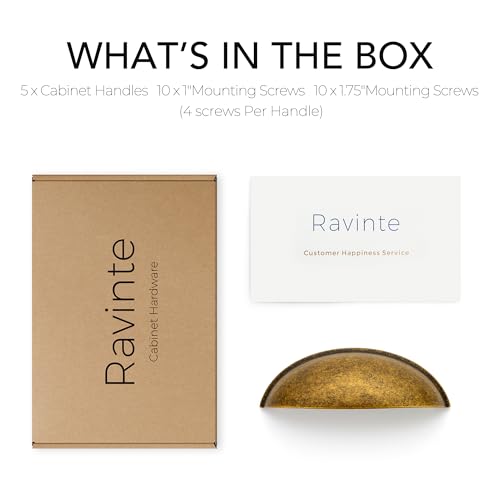 Ravinte Antique Brass Drawer Pulls Cabinet Cup Pulls 3 Inch 5 Pack - color: Antique Brass