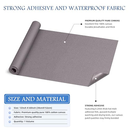 KING MOUNTAIN Canvas Iron on Patch,12"×60",Waterproof 100% Cotton Fabric Repair Patch,Used for Various Sofa,Tent,Clothes,Seats,Suitcases (Light Gray,Waterproof) - color: Light Grey, size: Canvas-12x60