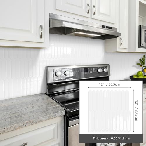 White Long Hexagon Tile Peel and Stick Backsplash, 10 Sheets Self-Adhesive Wall Tiles Stick on Back Splash for Kitchen, Bathroom, Fireplace,RV(12"×12") - color: White