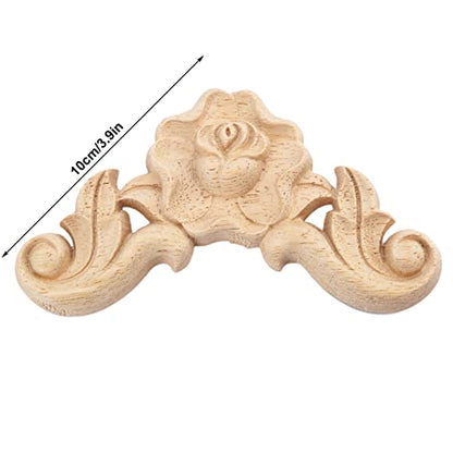 4Pcs Wooden Carved Rose Appliques Onlays, Furniture Corner Carvings Decals - size: 10x10cm/3.94"x3.94"