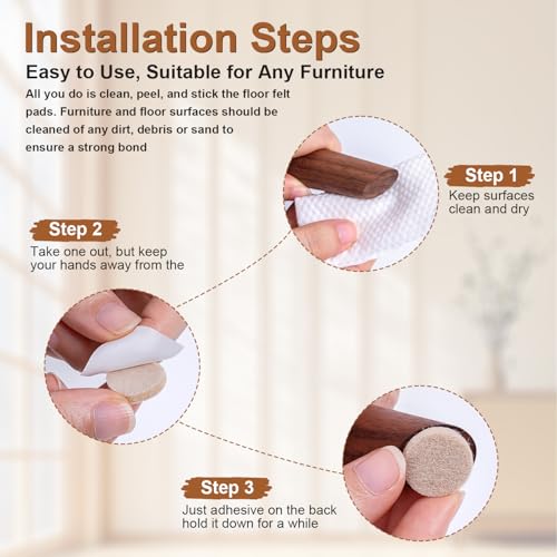 Felt Furniture Pads 114 PCS, 7 Sizes, Felt Pads for Chair Legs, Suitable for Round and Square Chair Legs, to Prevent Scratches, Reduce Noise and Protect the Floor (Beige)