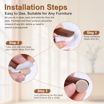 Felt Furniture Pads 114 PCS, 7 Sizes, Felt Pads for Chair Legs, Suitable for Round and Square Chair Legs, to Prevent Scratches, Reduce Noise and Protect the Floor (Beige)