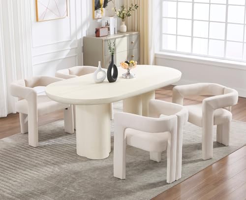 EALSON Modern Barrel Dining Chairs Set of 4 Linen Upholstered Fabric Kitchen Chairs with Open Back and Arms Comfortable Accent Chairs Side Chairs for Dining Room/Living Room, Beige - color: Beige, size: 4 PCS
