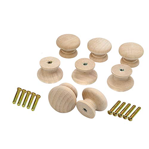 8PCS Kitchen Cabinet Knobs 35mm Dia Round Mushroom Shaped Wood Unfinished Drawer Dresser Cupboard Furniture Knobs Pulls Handles Hardware - color: Unfinished