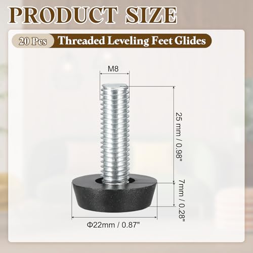 PATIKIL 20 Pcs M8 x 25mm Thread Adjustable Furniture Levelers, Furniture Feet Levelers Screw on Steel Screw in Threaded Leveling Feet Glides for Table Chair Cabinet Patio Legs - size: M8 x 25mm