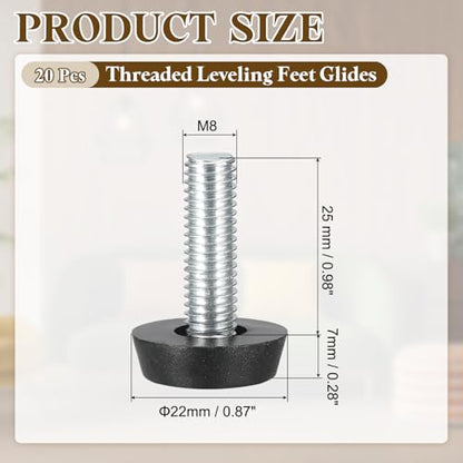 PATIKIL 20 Pcs M8 x 25mm Thread Adjustable Furniture Levelers, Furniture Feet Levelers Screw on Steel Screw in Threaded Leveling Feet Glides for Table Chair Cabinet Patio Legs - size: M8 x 25mm