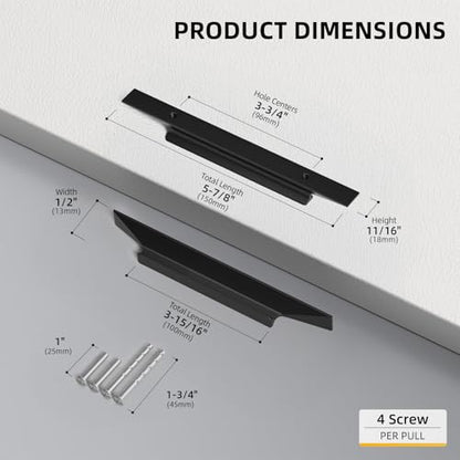Goldenwarm 25 Pack Black Cabinet Handles, 3-3/4" Hole Center Finger Pulls - color: Black, size: 3-3/4in Hole Centers