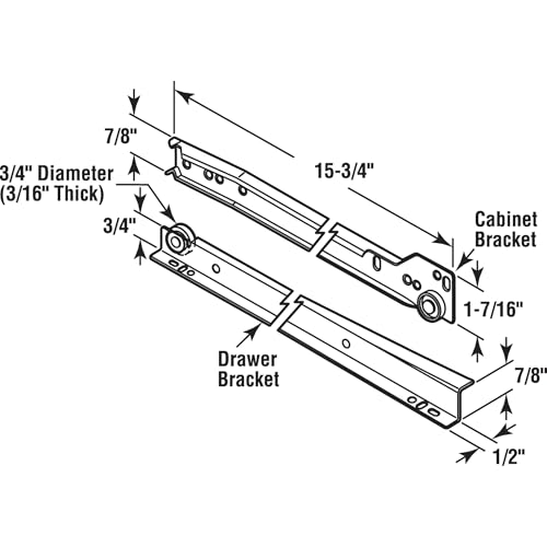 Prime-Line R 7210 Drawer Slide Kit, 15-3/4 in., White, 1 Pair (Pack of 3) - size: 15-3/4 in. (Pack of 3)