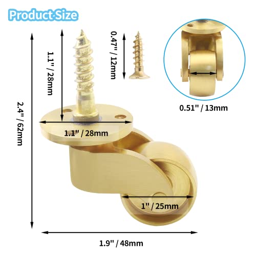 Luomorgo 4 Pcs Universal Stem Casters Brass Heavy Duty Swivel Wheels