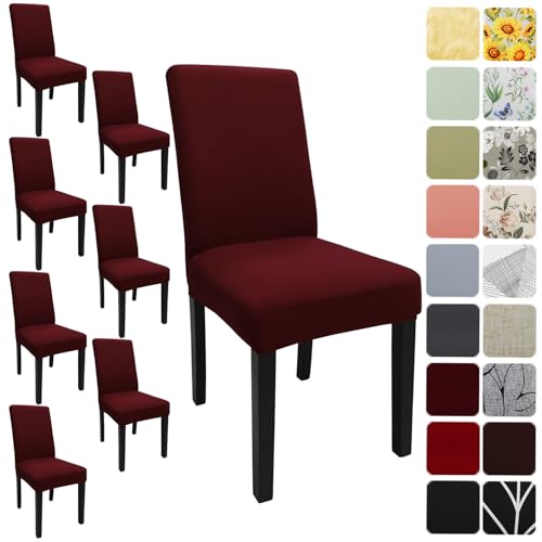 Dining Room Chair Covers Set of 8, Stretch Solid Color Parsons Chair Slipcovers Spandex Removable Washable Kitchen Chair Protector Cover for Dining Room, Hotel, Ceremony(Burgundy) - color: Burgundy, size: Pack of 8