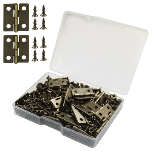 50 Pack 18x15mm Mini Hinges with Screws, Antique Bronze - color: Bronze