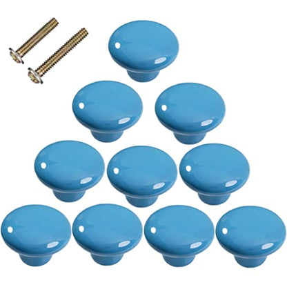 1.5" Large Mushroom Shape Glossy Ceramic Cabinet Knobs, 10Pcs Round Shape Cute Ceramic Drawer Knobs Kids Child Pulls Handles for Dressers Cupboard Wardrobe Dia. 1.5inch (Blue, Dia. 1.5") - color: Blue
