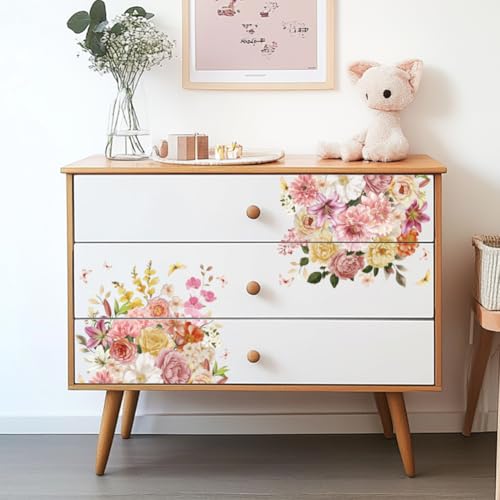 OLYCRAFT 3 Sheets/Set Roses Flowers Transfer Sticker 6x12 Inch Rub on Transfers for Furniture and Craft Floral Furniture Transfer Sticker Decals Rub on Decals for Wood Glass Ceramic Home Decoration - style: Liliy