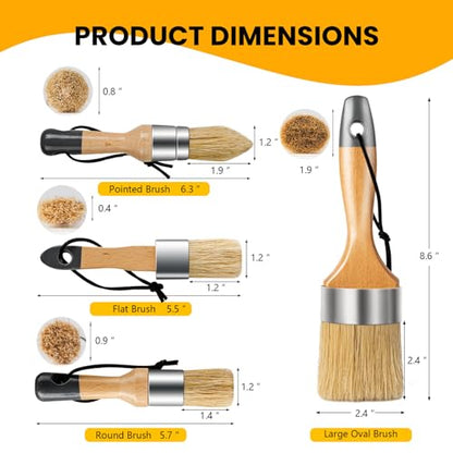 Chalk and Wax Paint Brush Furniture Set of 4, Natural Bristles - size: 1 Large Oval + 3 Small Round, 4 Pack