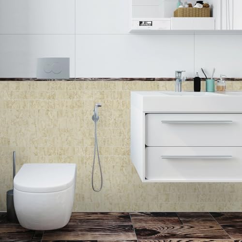 Vamos Tile 100-Pack Peel and Stick Backsplash Tile,3" x 6" PVC Subway Tile - color: Beige Travertine