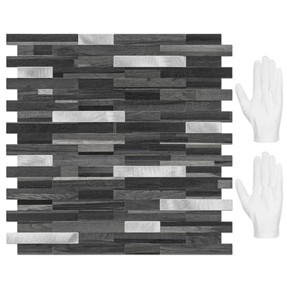 STICKGOO Peel and Stick Backsplash Tile, Stick on Backsplash for Kitchen and Bathroom, Black Grey Wood Look PVC Mixed Metal Silver Self Adhesive Wall Tiles(10 Sheets) - color: Black Grey with Metal Silver