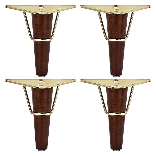 5 Inch Wood Furniture Legs with Metal Triangle Frame,4Pcs Walnut - color: Walnut, size: 5"/13cm