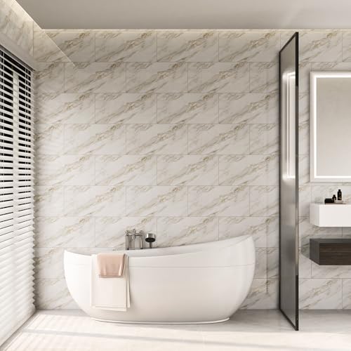 Marble Peel and Stick Backsplash 23.6 x11.8 in, 10PCS - color: Yellow-Gray Marble