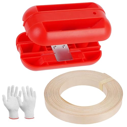 Edge Banding Trimmer,with Tungsten Carbide Bladesor Burrs for Edge Corner Planer and 3/4 inch×50ft roll of Veneer Pre-glued Flexible,Real Wood Tape Banding for Cabinet Repair Furniture Restoration