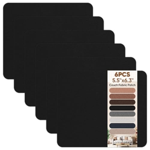Couch Patch Repair Fabric,6-Piece Self-Adhesive Microfiber Patches，Quick Fix Sofa Chair Car Seat,Furniture,Upholstery Repair Kit. (Black) - color: Black, size: 5.5 x 6.3 inches