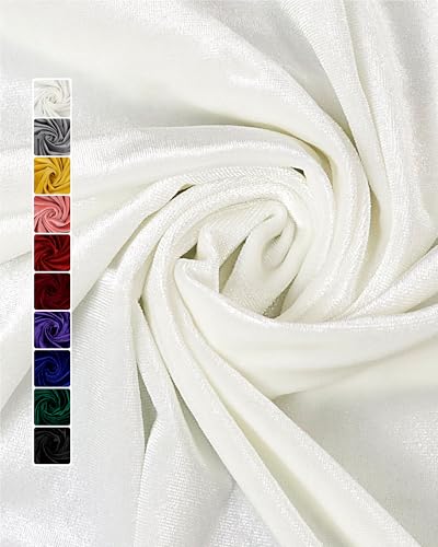 HOTGODEN White Stretch Velvet Fabric by The Yard: 63" Wide 2 Yards 95% Polyester 5% Spandex Velvet Fabric for DIY Sewing, Upholstery, Apparel, Costume, Craft - color: White, size: 2 Yard