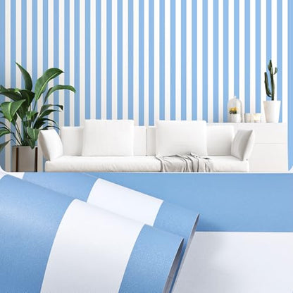 Blue and White Striped Peel and Stick Wallpaper 17.3"x200" - color: Blue, size: 17.3" x 200"
