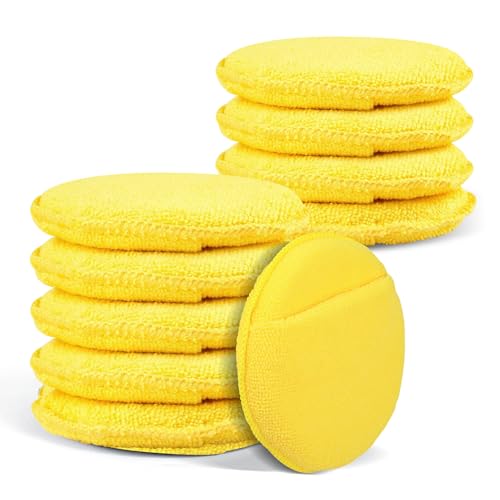 10PCS Wax Applicator Pads, Microfiber Polished and Waxed Sponge with Finger Pocket, Round Foam Car Wax Applicator Pad, Universal Detailing Sponge Block for Car Cleaning and Polishing (Yellow) - color: Yellow