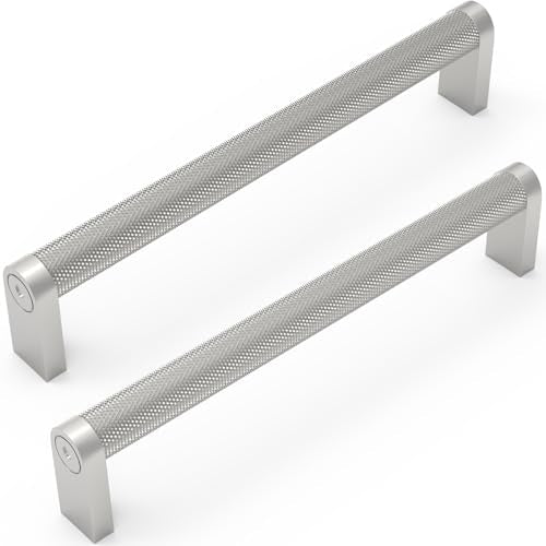10 Pack Brushed Satin Nickel Cabinet Pulls knurled 6-1/4 Inch Hole Centers Kitchen Cabinet Handles Silver Drawer Pulls Cabinet Hardware - color: Brushed Satin Nickel, size: 6-1/4'' Hole Center(160mm)
