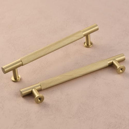 5" Knurled Solid Brass Cabinet Pulls, Brushed Matt Gold 5-Pack - color: Brushed Brass, size: 5 Inch Hole Center