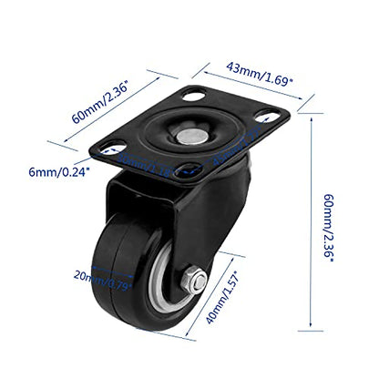 4 PCS 1.5 inch Heavy Duty Caster Wheels Polyurethane PU Rubber Swivel Casters with Top Plate & Strong Bearing Total 400lb Quite Mute Non-Marking Locking Stem Casters Black (1.5'') - size: 1.5''