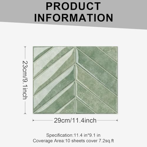 10 Sheets Thicker Design Peel and Stick Backsplash, 3D Self Adhesive Peel and Stick Wall Tile Backsplash for Kitchen, Bathroom, 11.4"x9.1", Light Green - color: Light Green