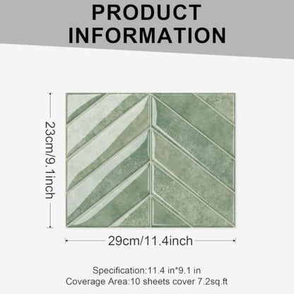 10 Sheets Thicker Design Peel and Stick Backsplash, 3D Self Adhesive Peel and Stick Wall Tile Backsplash for Kitchen, Bathroom, 11.4"x9.1", Light Green - color: Light Green